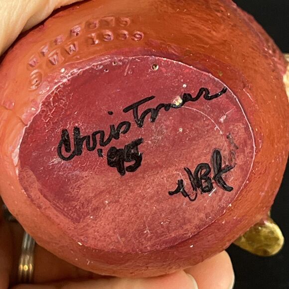 Vintage Folk Art Resin Santa Claus Old World with Trumpet Signed 1989 MF. S7619 - Picture 6 of 14